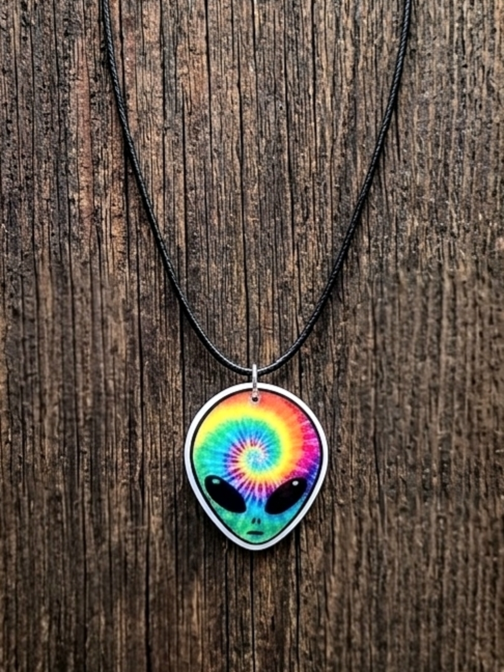 Trippy Tie-Dye Alien Pendant: Psychedelic Nebula Necklace for Cosmic Souls